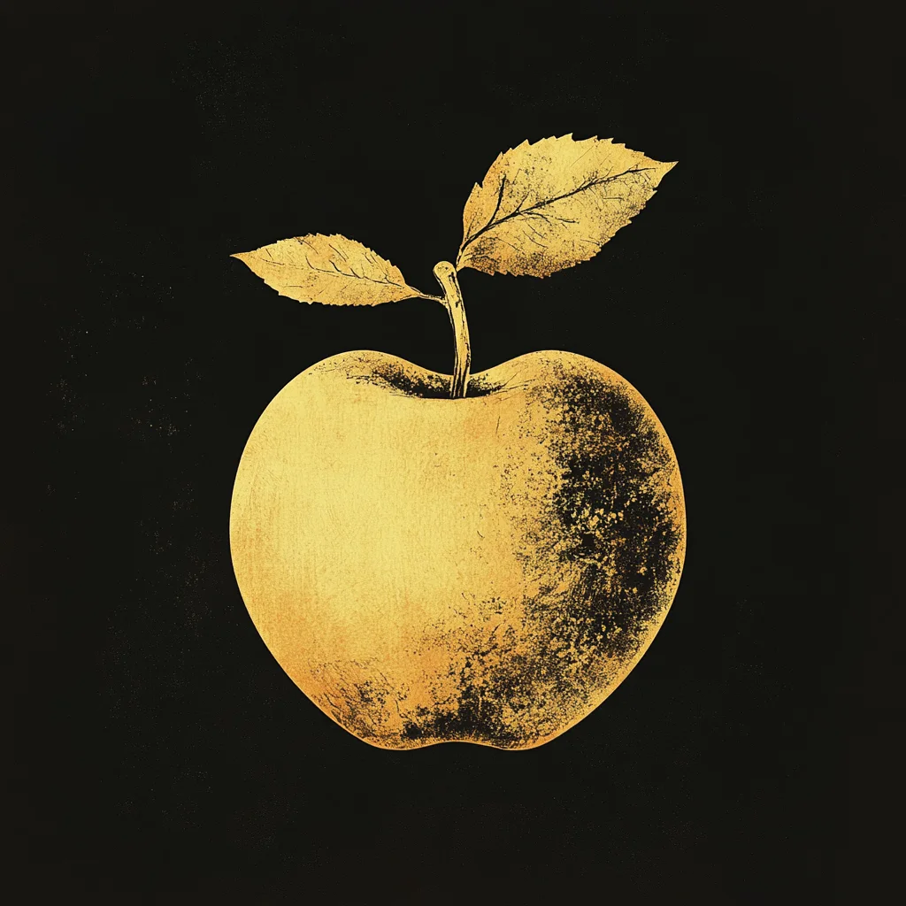 Goldener Apfel als reduzierte grafische Illustration auf schwarzem Grund