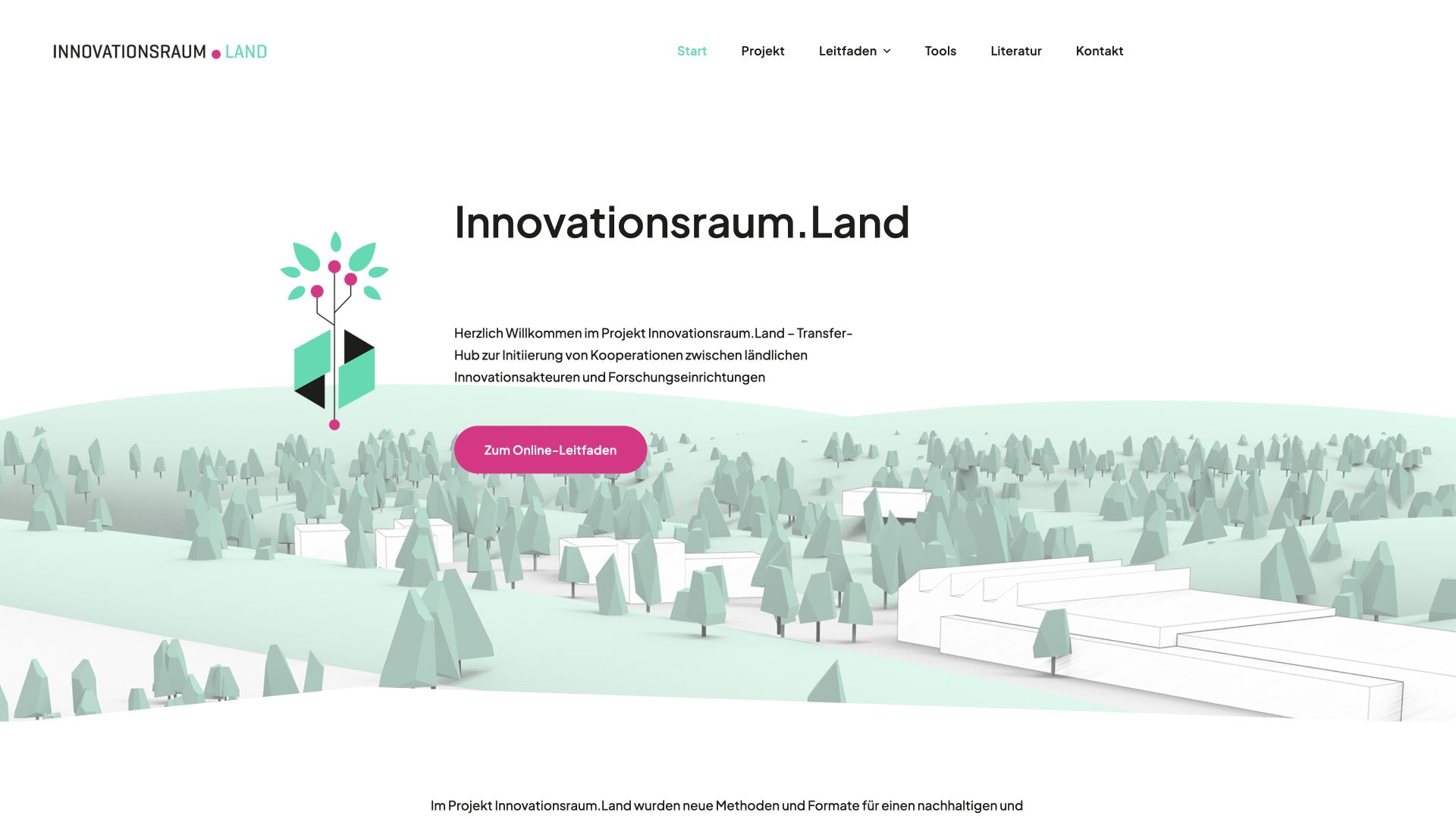 Startseite der Website Innovationsraum.Land